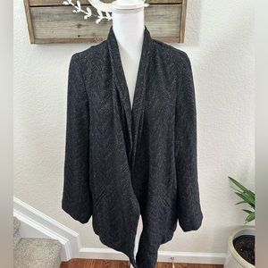 Eileen Fisher gray black wool blend open front blazer jacket sweater ladies XL‎